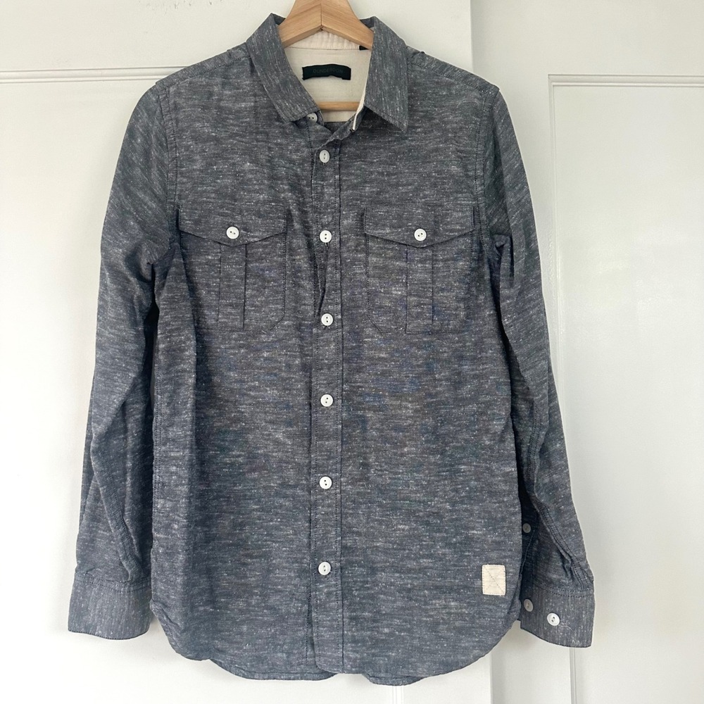 Dunderdon Mens Cotton Slub‎ Button Down Shirt Grey  Long Sleeve medium